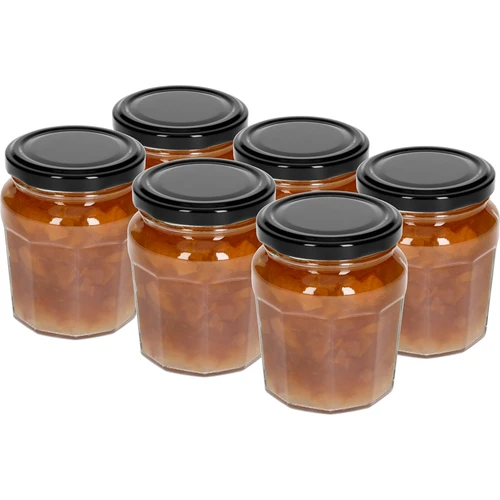 Konfitűra 230 ml-es befőttesüveg fekete fi63/4 csavaros tetővel - 6 db - 3