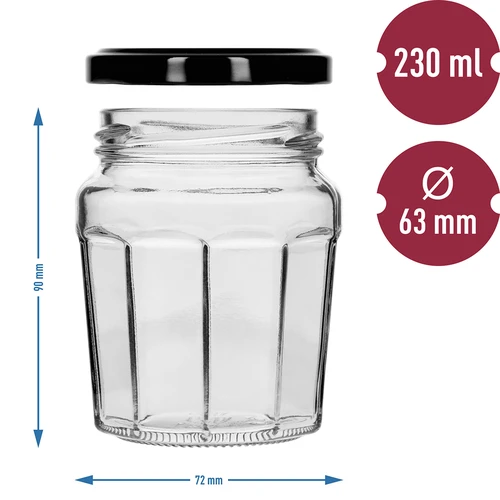 Konfitűra 230 ml-es befőttesüveg fekete fi63/4 csavaros tetővel - 6 db - 8