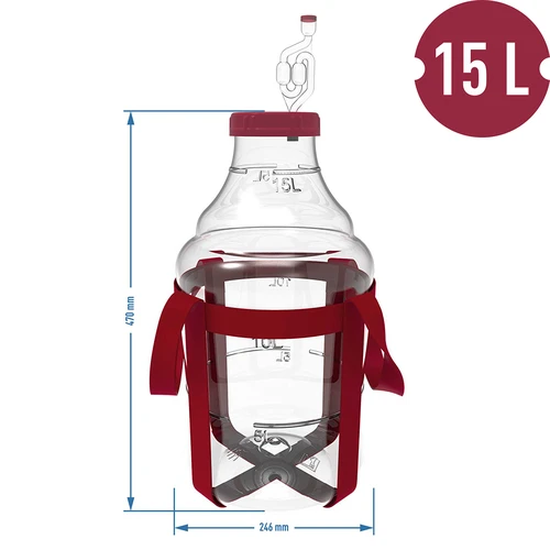 Könnyű, törésálló boros ballon hordozó hevederrel, 15 L - 6