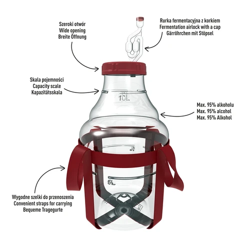 Könnyű, törhetetlen boros ballon hevederekkel, 10 L - 4