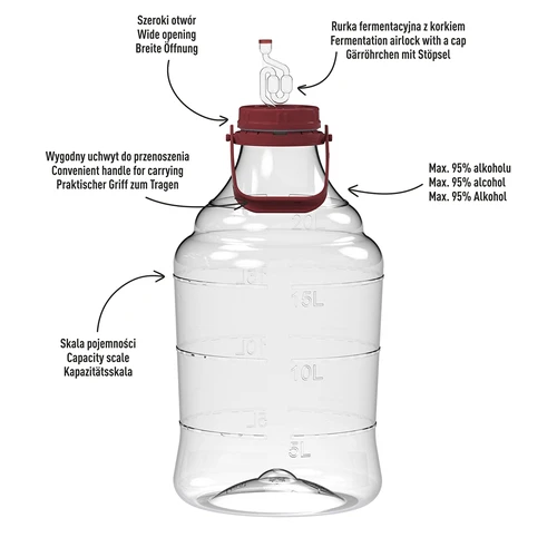 Könnyű, törhetetlen boros demizson fogantyúval, 20 L - 4