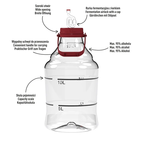 Könnyű, törhetetlen, fogantyús boros ballon, 15 L - 4