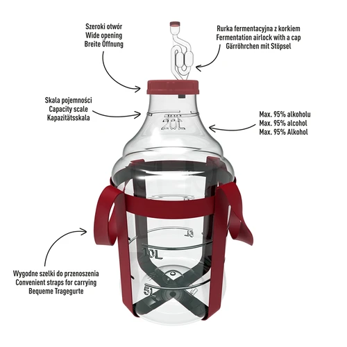 Könnyű, törhetetlen, hevederekkel ellátott boros ballon, 20 L - 4