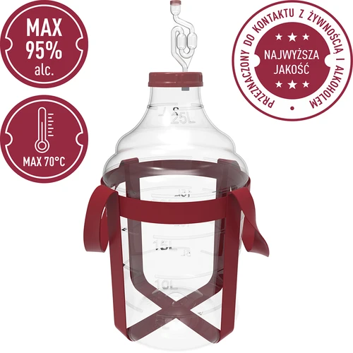 Könnyű, törhetetlen, hevederekkel ellátott boros ballon, 25 l - 5