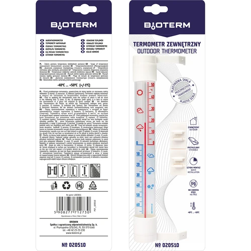 Kültéri hőmérő átlátszó skálával (-70°C-tól +50°C-ig) 23cm mix - 8