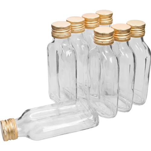 Likőrös laposüveg 100 ml + csavaros kupak, 8 db
