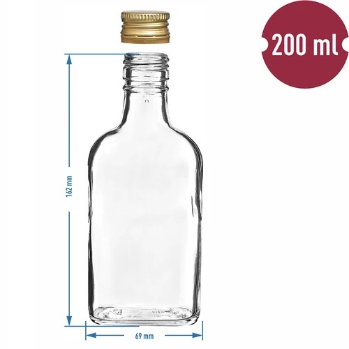 Likőrös laposüveg csavaros kupakkal, 200 ml, 10 db - 6