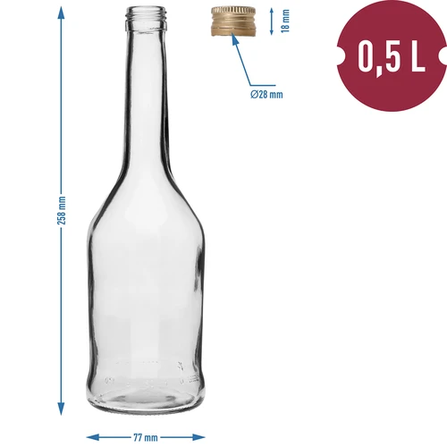 Napoleon üvegpalack 500 ml, fi28-as csavaros kupakkal, 6 db - 7