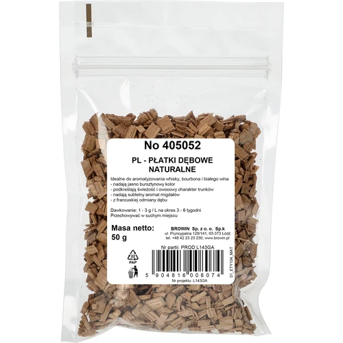 Natúr tölgyforgács alkoholok aromásításához (whisky, fehérbor), 50 g - 2