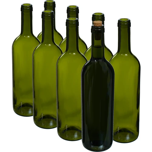 Olívazöld borospalack 0,75 L - 8 db-os zsugorfóliás csomag - 2