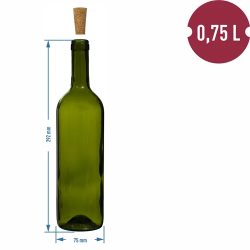 Olívazöld borospalack 0,75 L - 8 db-os zsugorfóliás csomag - 6