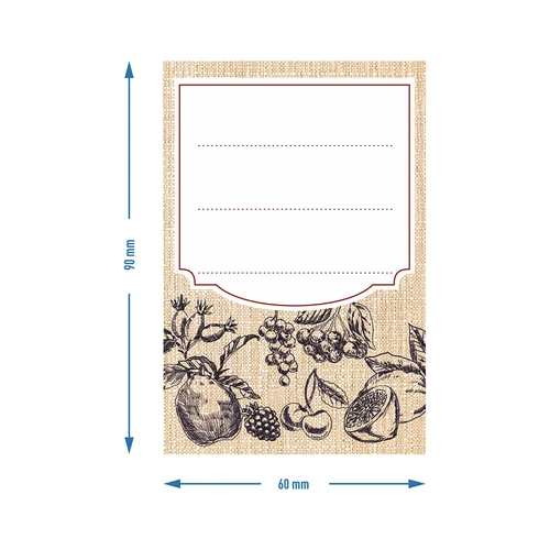 Öntapadós címkék 60 x 90 mm palackokra és befőttesüvegekre, gyümölcsös skicc - 20 db. - 4