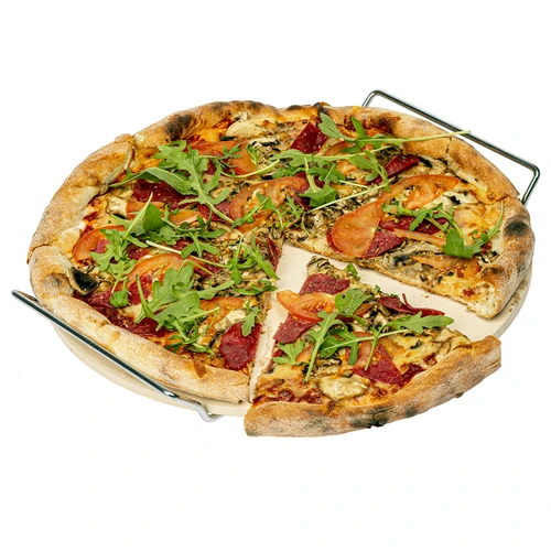Pizzakő fogantyúval és pizzavágóval, kordieritből, kerek, 33 cm átmérőjű - 5
