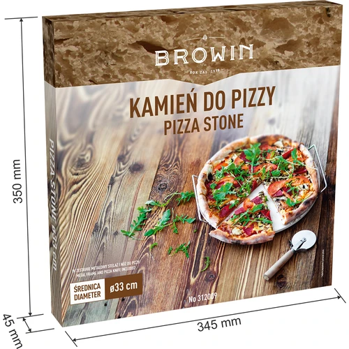 Pizzakő fogantyúval és pizzavágóval, kordieritből, kerek, 33 cm átmérőjű - 9