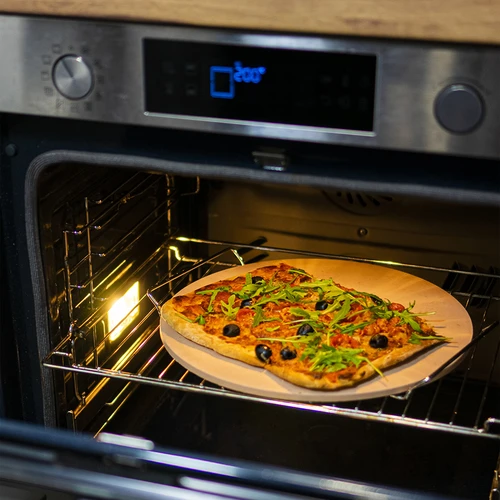 Pizzakő fogantyúval és pizzavágóval, kordieritből, kerek, 33 cm átmérőjű - 11