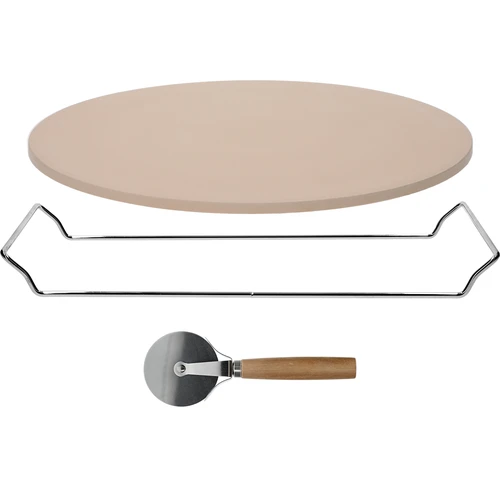 Pizzakő fogantyúval és pizzavágóval, kordieritből, kerek, 33 cm átmérőjű - 3