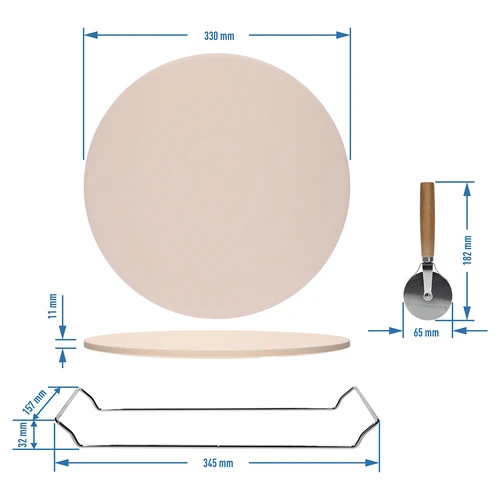 Pizzakő fogantyúval és pizzavágóval, kordieritből, kerek, 33 cm átmérőjű - 8