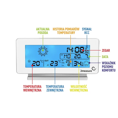 RCC, DCF időjárás-állomás – elektronikus, vezeték nélküli, háttérvilágítású érzékelővel, fehér - 7