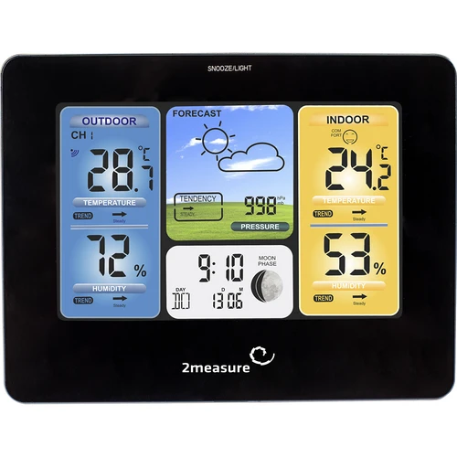 RCC időjárás-állomás – elektronikus, háttérvilágítású, vezeték nélküli, érzékelővel, fekete - 4