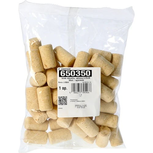 természetes parafadugó, hengeres d.22x38, 50 db - agglomerált - 2