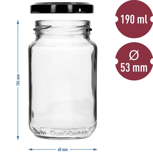 TO 190 ml-es befőttesüveg színes kupakkal, fi 53 - 8 db - 8