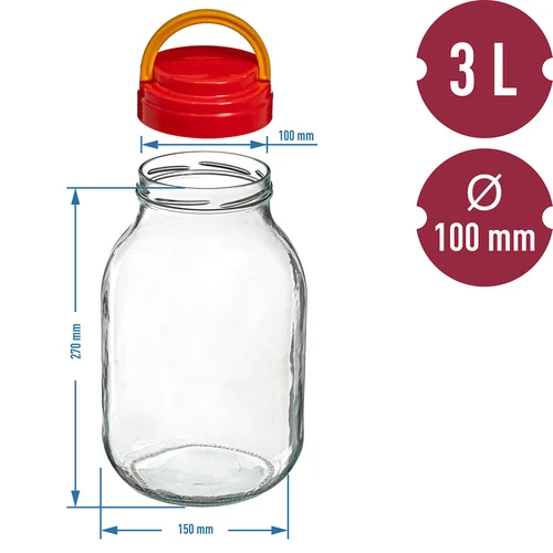 TO 3 L befőttesüveg műanyag csavaros kupakkal + csipesz fi 100 - 6