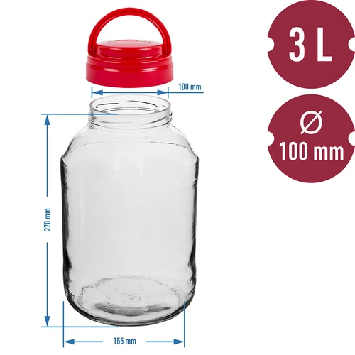 TO 3 l-es befőttesüveg és fi 100-as, fogantyús kupak - 6