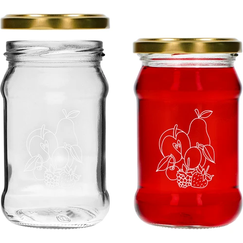 TO 300 ml-es, nyomattal ellátott befőttesüveg – vegyes gyümölcsmintával és fi66/4 kupakkal – 3 db. - 4
