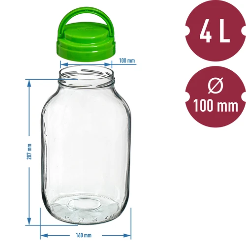 TO 4 l befőttesüveg csavaros műanyag tetővel + csipesz, fi 100 - 6