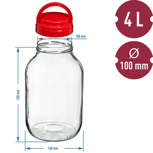TO 4 l-es befőttesüveg és Ø100-as, fogantyús csavaros tető - 6