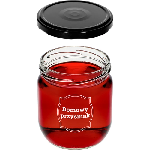 TO 425 ml-es befőttes üveg „Házi finomság” nyomattal és fekete fi 82 csavaros tetővel - 3 db. - 5