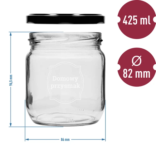 TO 425 ml-es befőttes üveg „Házi finomság” nyomattal és fekete fi 82 csavaros tetővel - 3 db. - 6