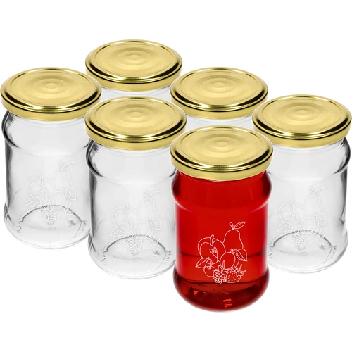 TO befőttesüveg 300ml, gyümölcsmintás nyomattal és fi66/4-es kupakkal - 6 db.