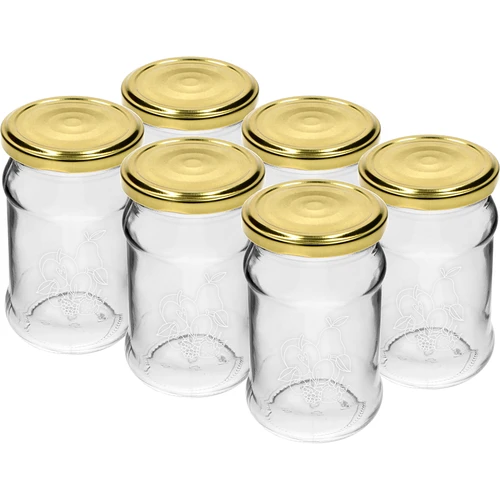 TO befőttesüveg 300ml, gyümölcsmintás nyomattal és fi66/4-es kupakkal - 6 db. - 2