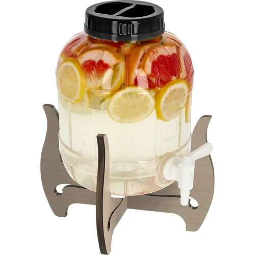 Törésálló, 5 l-es csappal ellátott üveg, kétoldalas fa állvánnyal - 3
