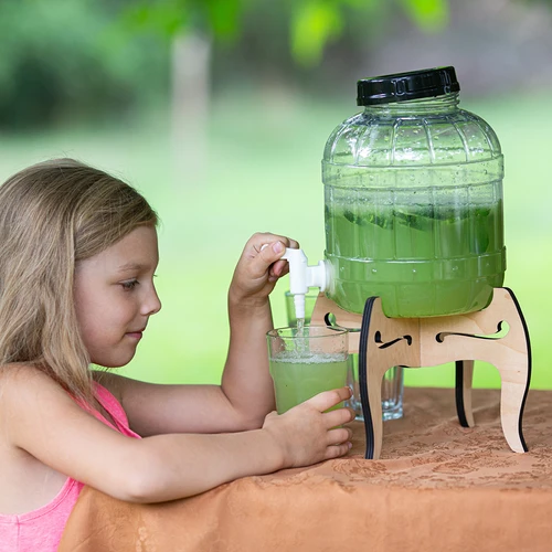 Törésálló, 5 l-es csappal ellátott üveg, kétoldalas fa állvánnyal - 15