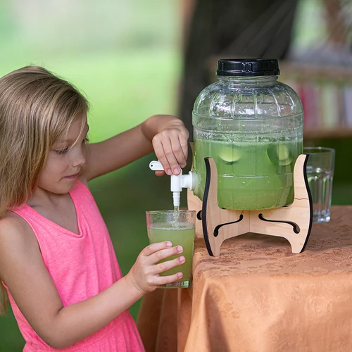 Törésálló, 5 l-es csappal ellátott üveg, kétoldalas fa állvánnyal - 16