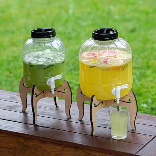Törésálló, 5 l-es csappal ellátott üveg, kétoldalas fa állvánnyal - 18