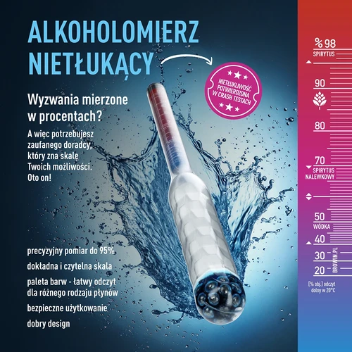 Törhetetlen alkoholszonda próbacseppentővel, mérési tartomány 20-98% - 6