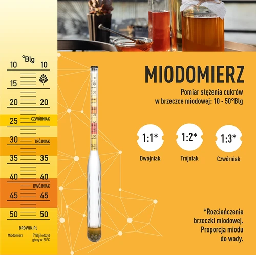 Törhetetlen areométer mézborhoz, próbahengerrel, mérési tartomány 10–50°Blg - 5