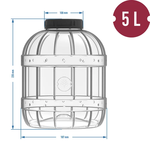 Törhetetlen, multifunkciós üveg fekete csavaros kupakkal, 5 l - 4