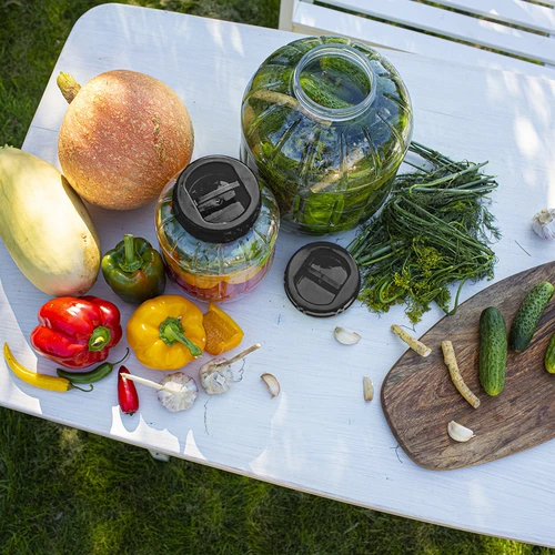 Törhetetlen, többfunkciós befőttes üveg fekete csavaros kupakkal, 10 l - 7