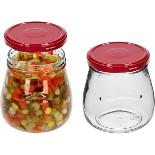 Twist-off 500 ml-es "Fordított Amfora" befőttesüveg bordó kupakkal, fi 82/6, 6 db - 5
