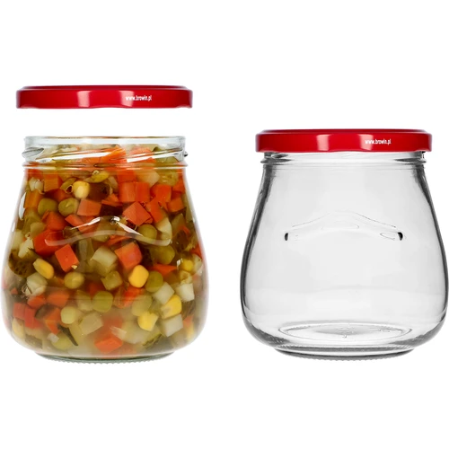 Twist-off 500 ml-es "Fordított Amfora" befőttesüveg bordó kupakkal, fi 82/6, 6 db - 6