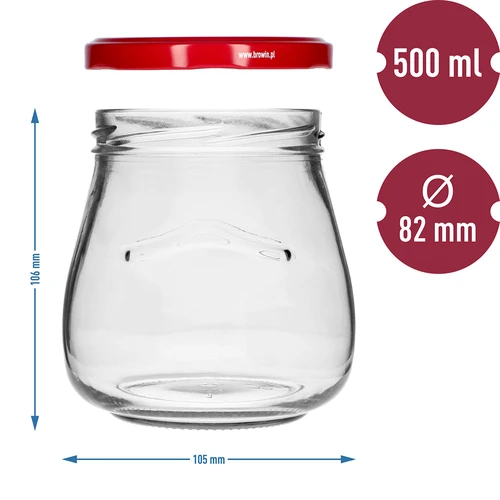 Twist-off 500 ml-es "Fordított Amfora" befőttesüveg bordó kupakkal, fi 82/6, 6 db - 9