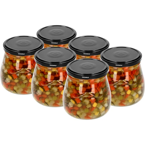 Twist-off, 500 ml-es "Fordított Amfora" befőttesüveg fekete kupakkal, fi 82/6, 6 db - 4