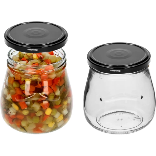 Twist-off, 500 ml-es "Fordított Amfora" befőttesüveg fekete kupakkal, fi 82/6, 6 db - 5