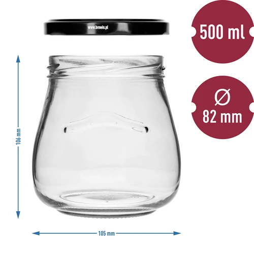 Twist-off, 500 ml-es "Fordított Amfora" befőttesüveg fekete kupakkal, fi 82/6, 6 db - 9