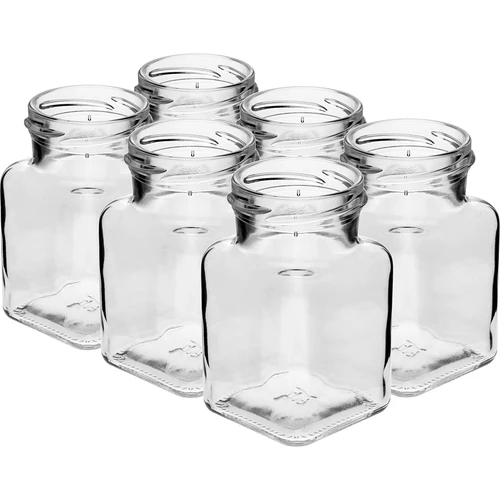 Twist-off befőttesüveg, 150 ml-es, Négy sarok, fi 53, fekete kupakkal, 6 db. - 3