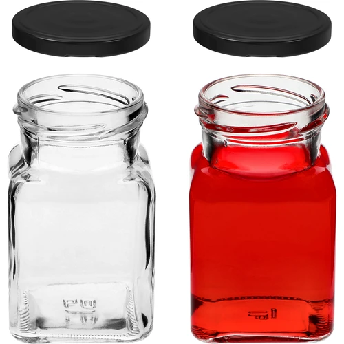 Twist-off befőttesüveg, 150 ml-es, Négy sarok, fi 53, fekete kupakkal, 6 db. - 5